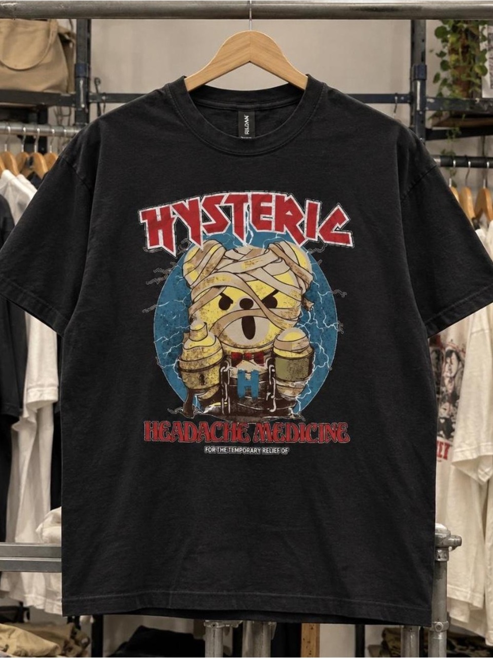 Gildan Black Graphic Tee with Multicolor Bandaged Mascot